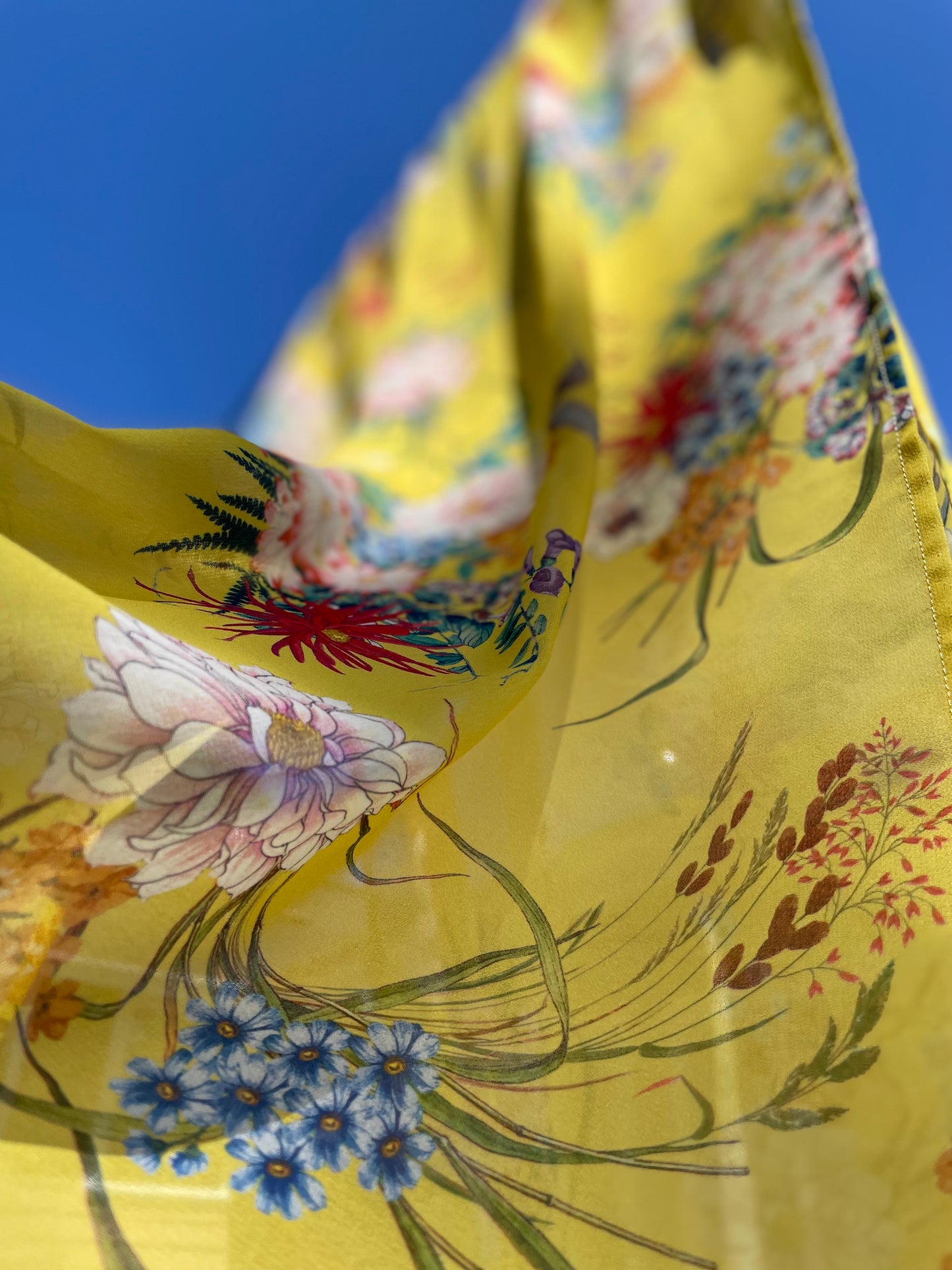 Limited Edition Crepe Chiffon Hijab: Italian Yellow Floral Bouquet