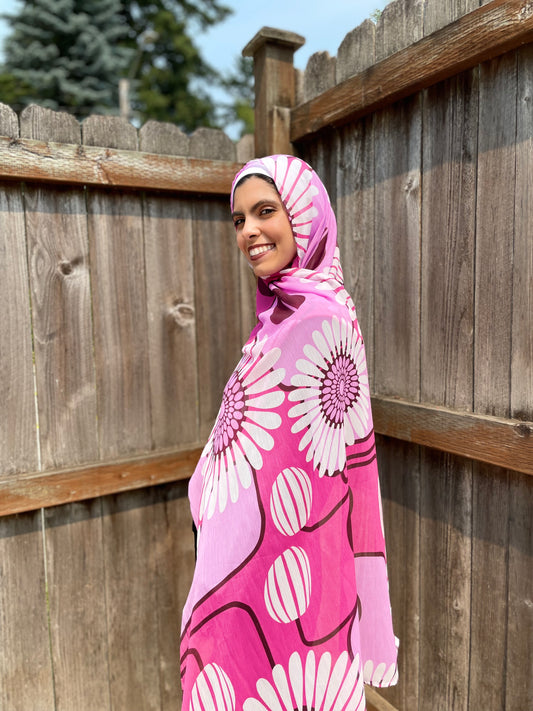 Limited Edition Crinkle Chiffon Hijab: Pink Flower Power