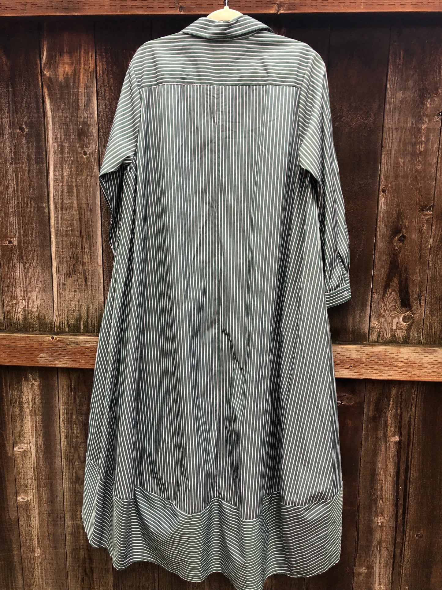 Oversized High-Low Shirt Dress - Green & White