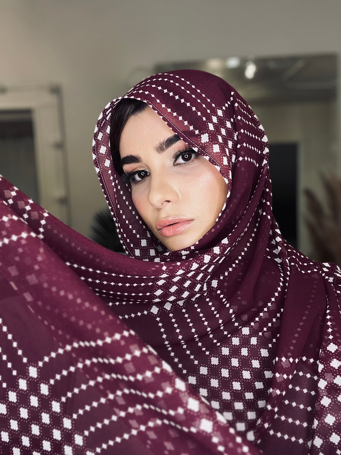 Georgette Chiffon Hijab: Sangria Plaid