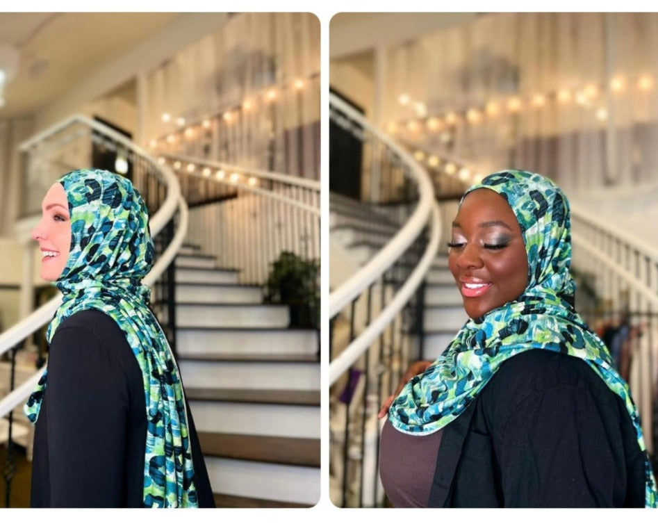 Printed Jersey Hijab: Green with Envy