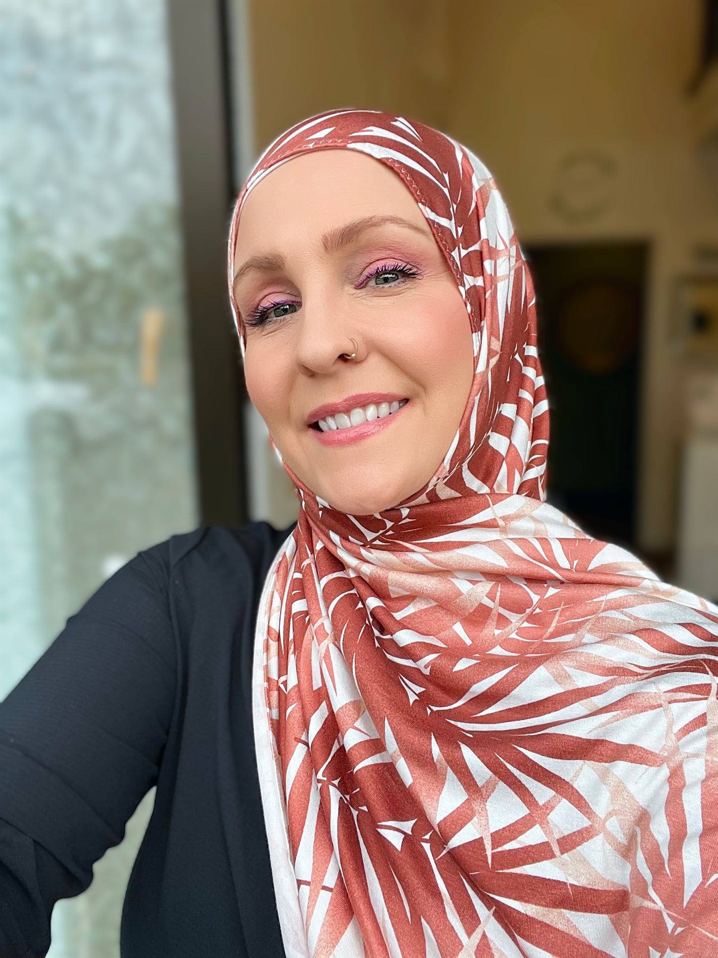 Printed Jersey Hijab: Rustic Peachy Palms