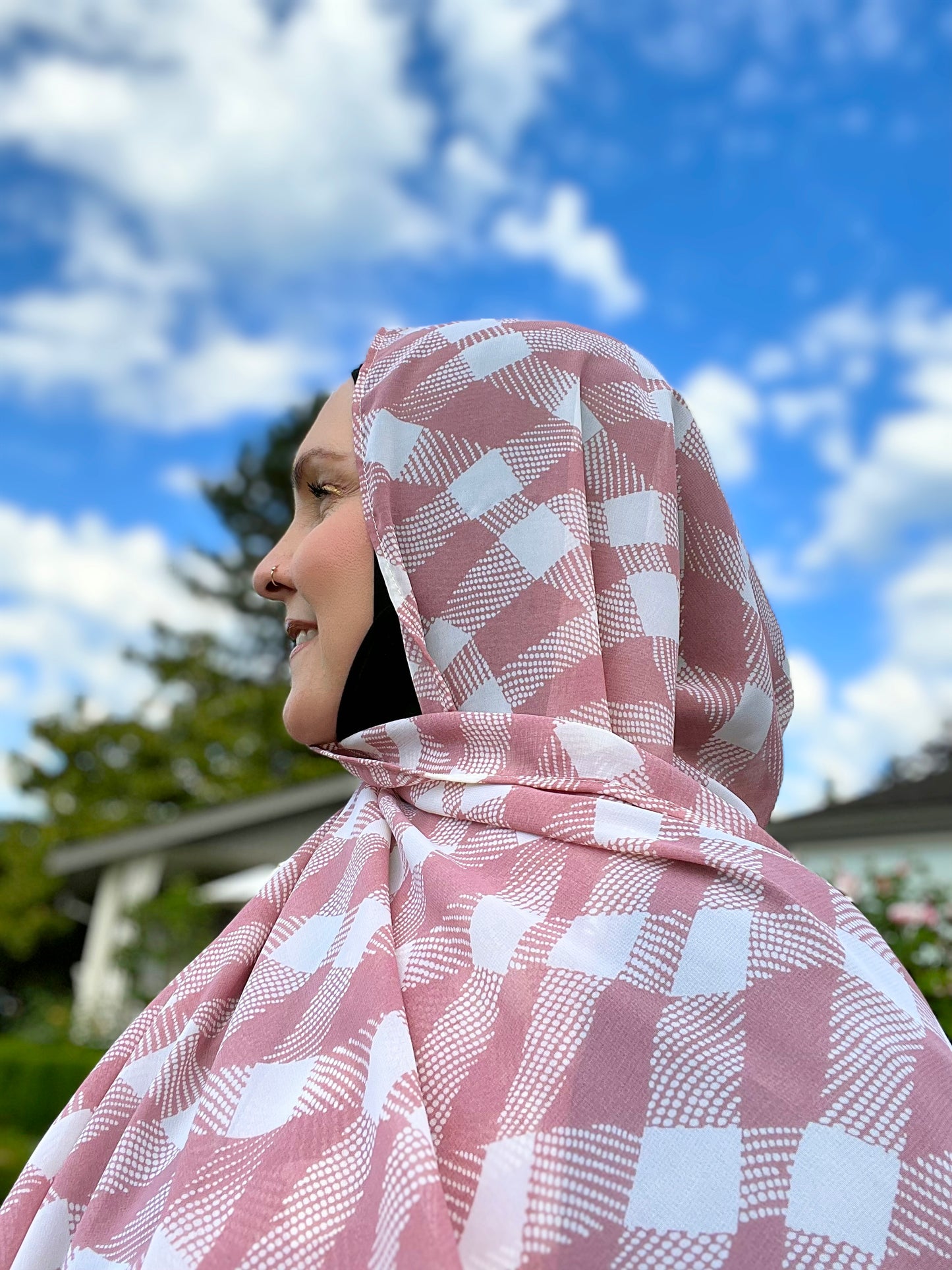 Chiffon Hijab: Blushed Checkers