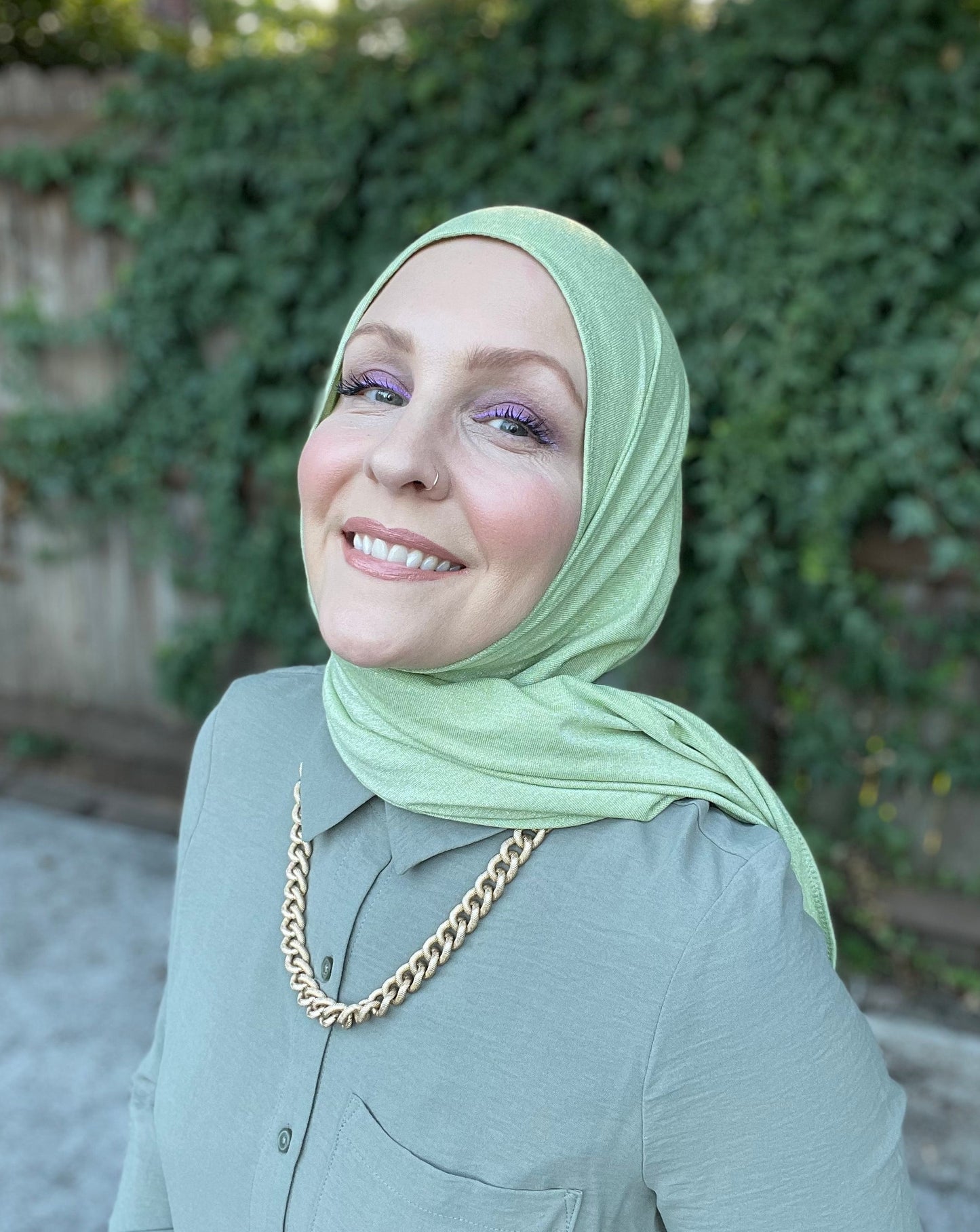 Solid Sparkle Jersey Hijab: Pale Green Lurex