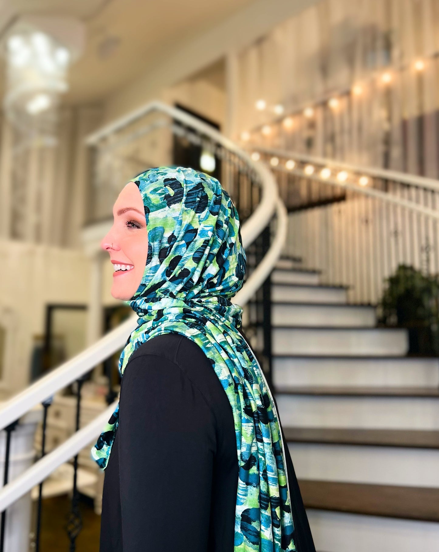 Printed Jersey Hijab: Green with Envy