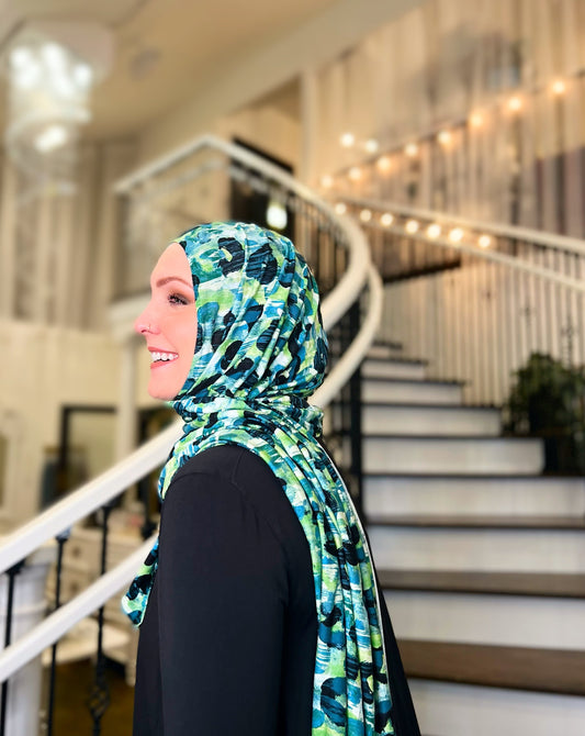 Printed Jersey Hijab: Green with Envy
