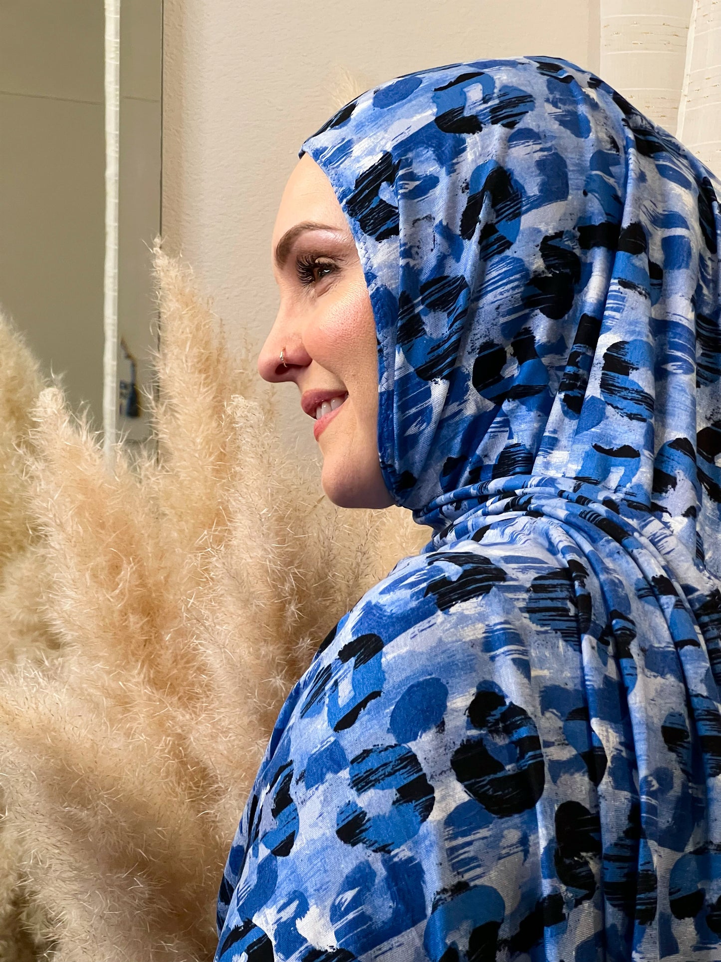 Printed Jersey Hijab: Blue Ice Jungle Cat