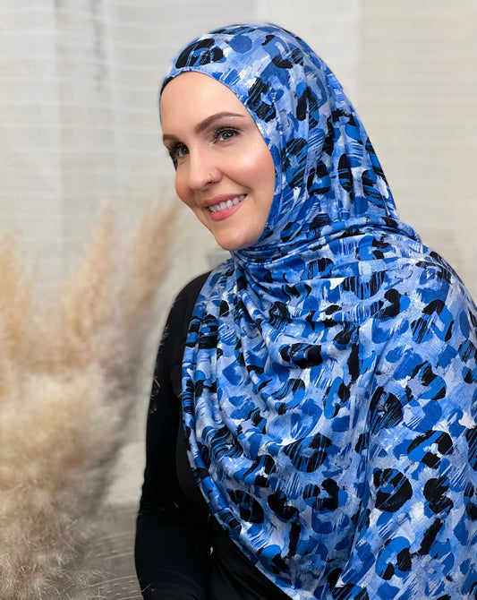 Printed Jersey Hijab: Blue Ice Jungle Cat