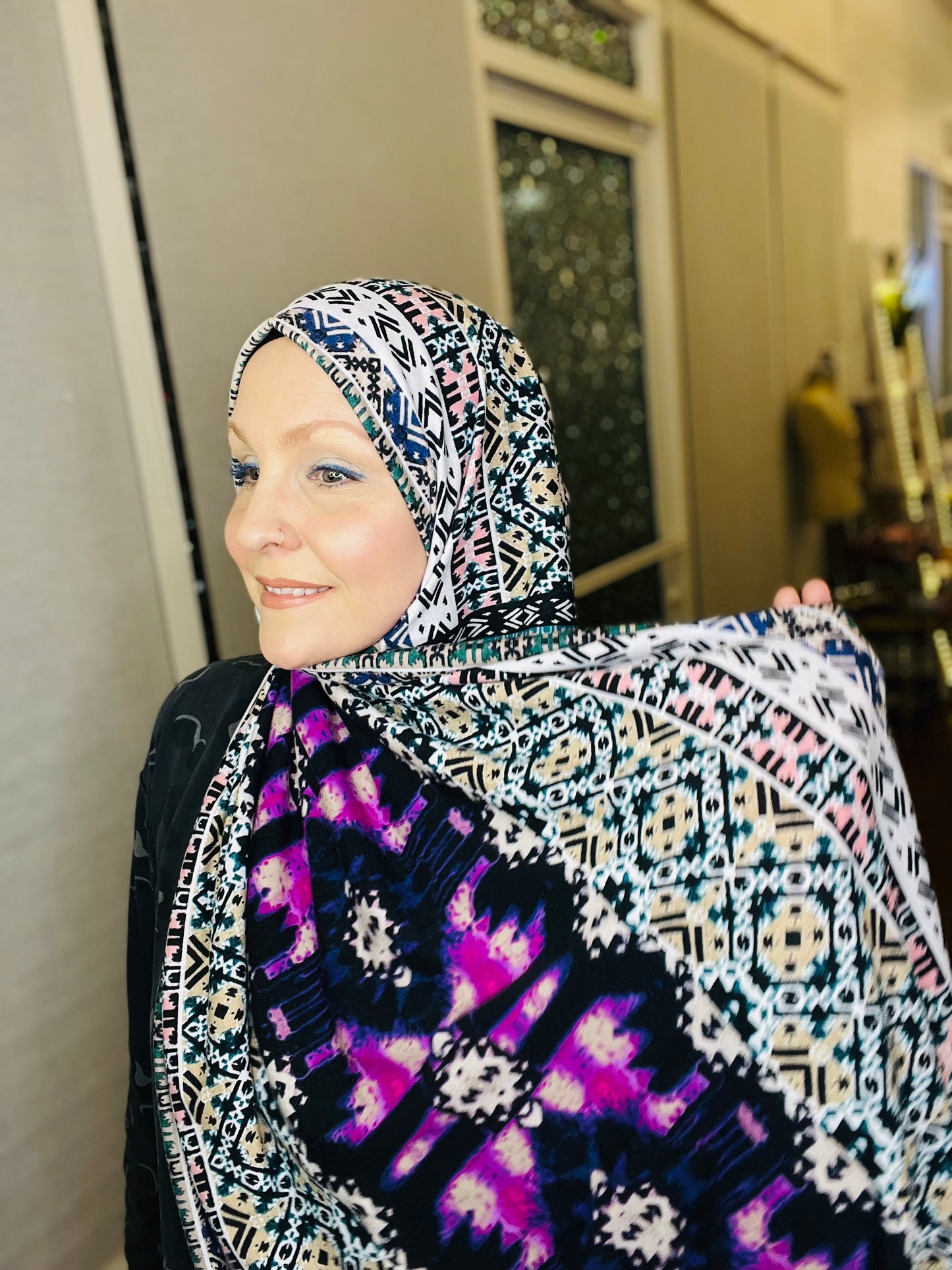 Printed Jersey Hijab: Indigo Dreams