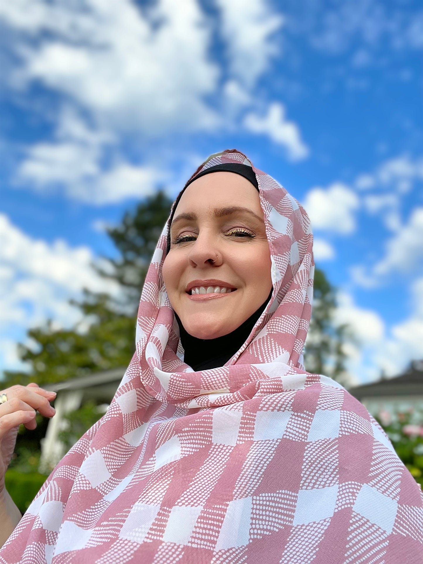 Chiffon Hijab: Blushed Checkers