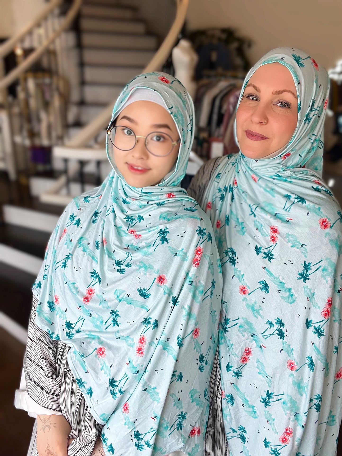 Printed Jersey Hijab: Sea Glass Island Surfer