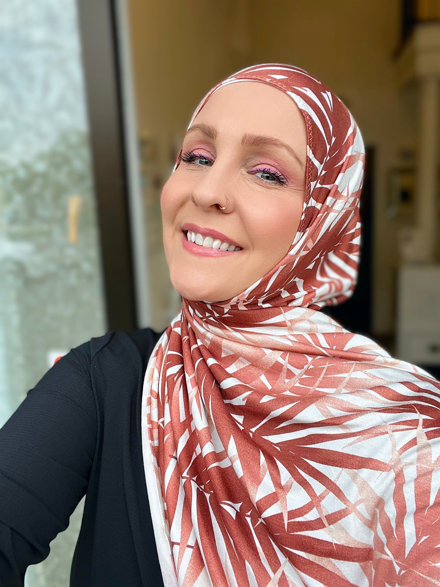Printed Jersey Hijab: Rustic Peachy Palms
