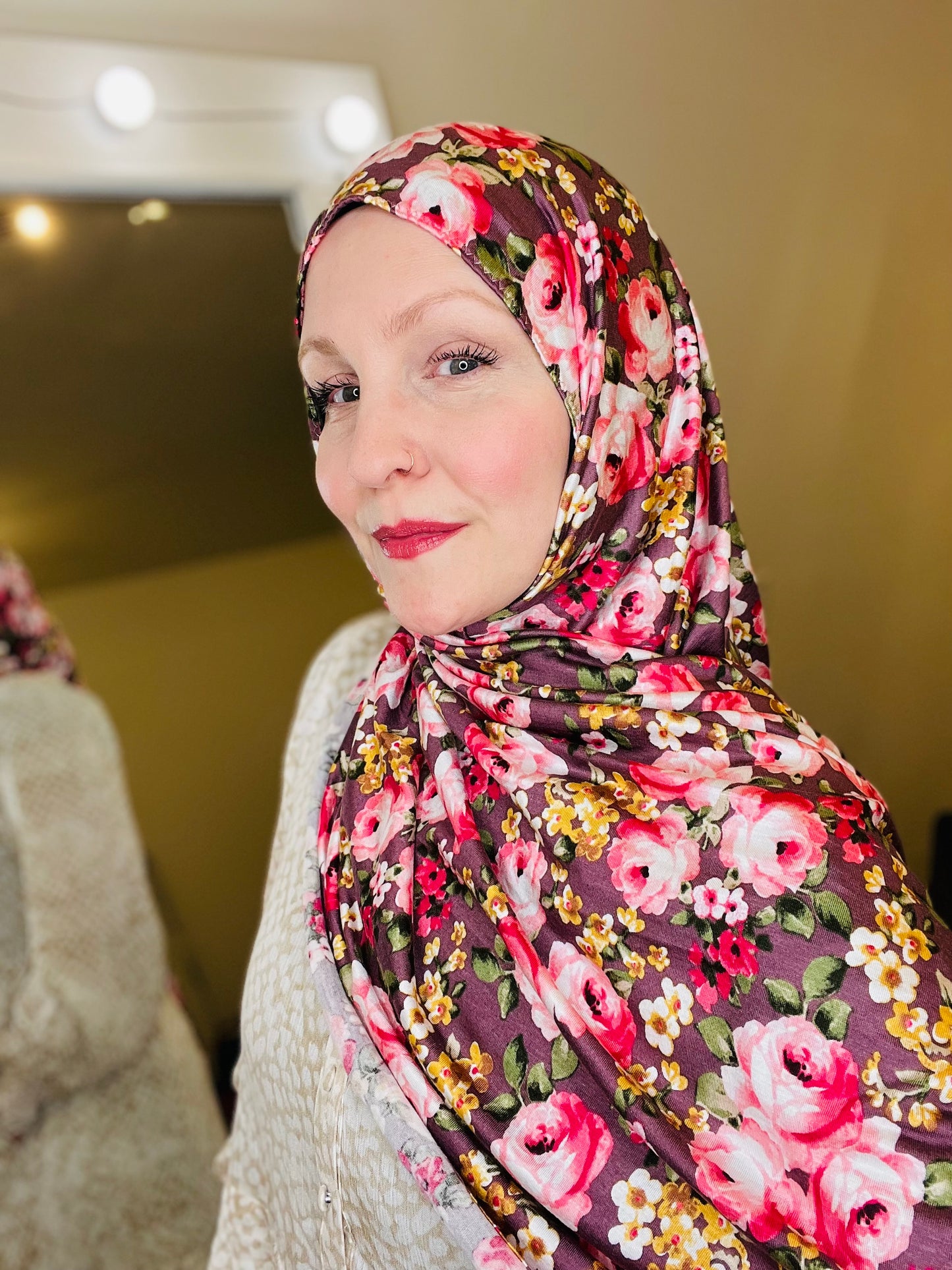 Printed Jersey Hijab: Aisha's Muted Plum Floral