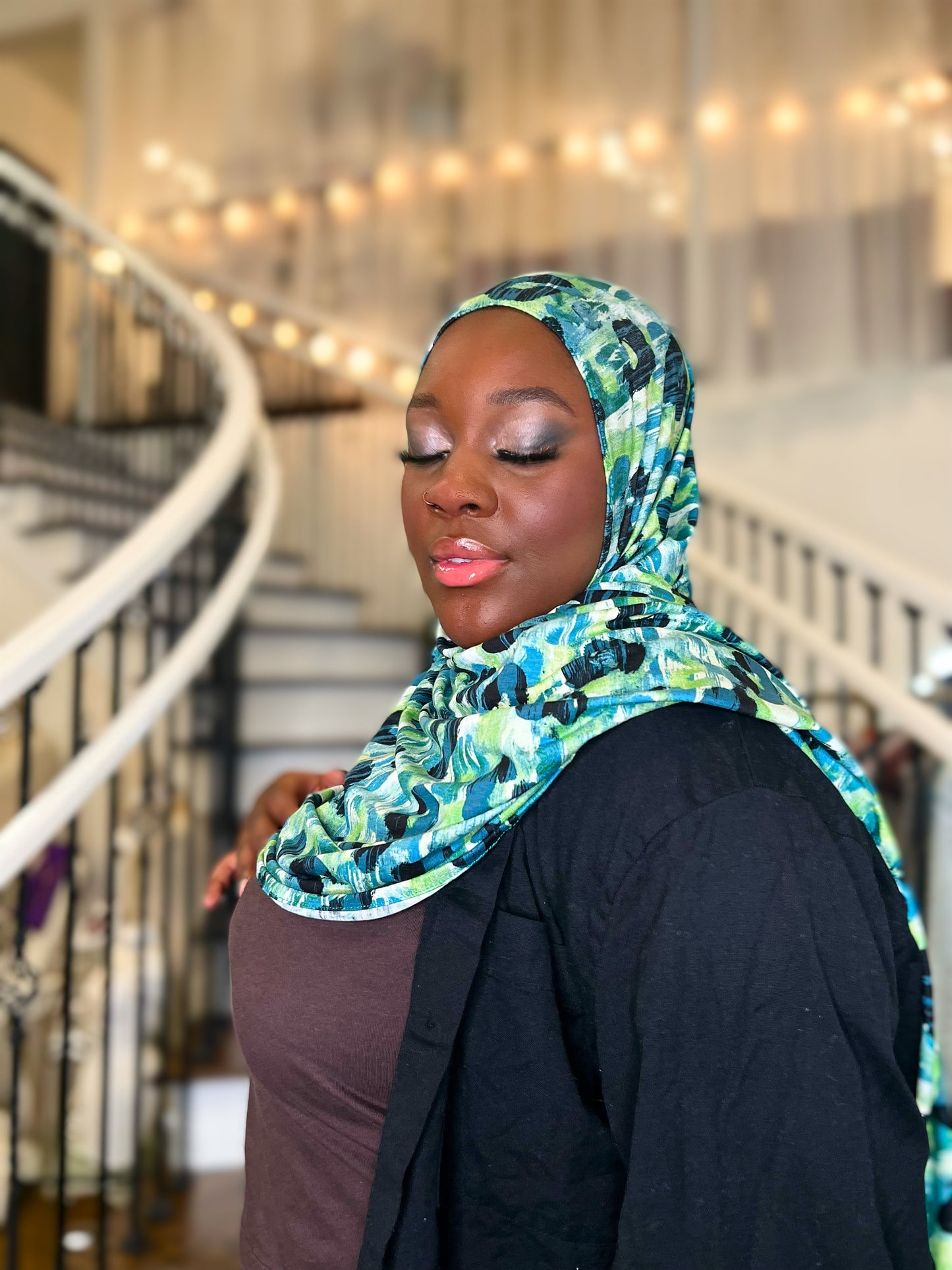 Printed Jersey Hijab: Green with Envy