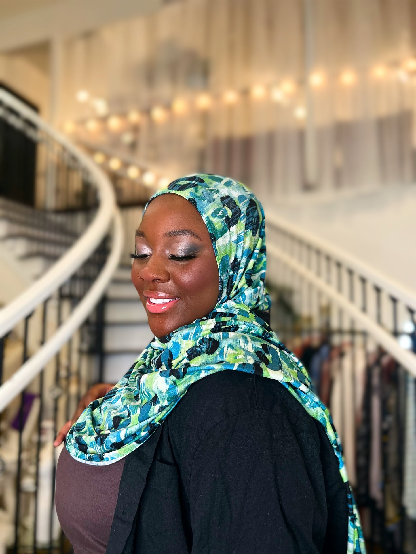 Printed Jersey Hijab: Green with Envy
