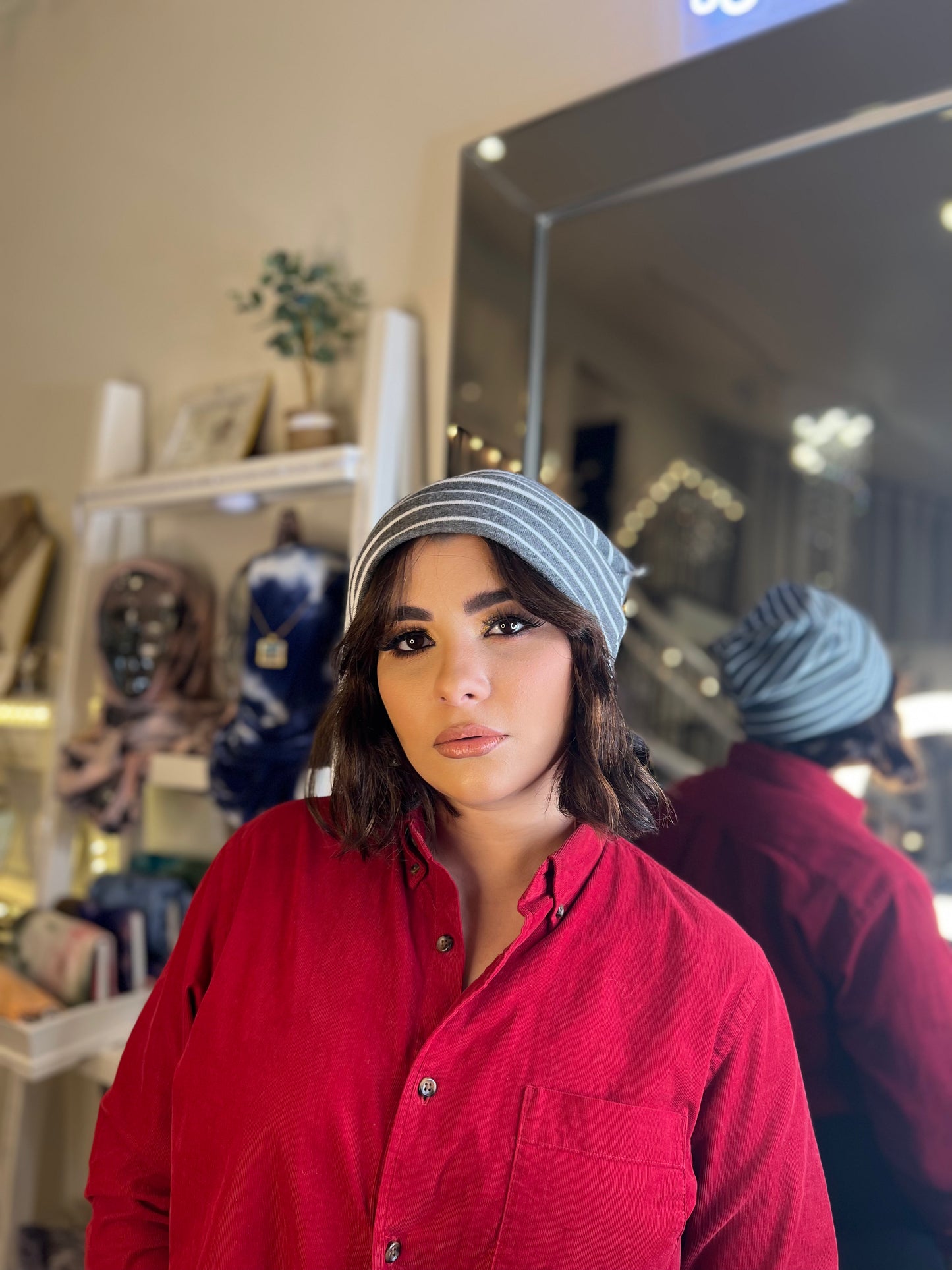 The Zahra Beanie: Heather Grey Stripes