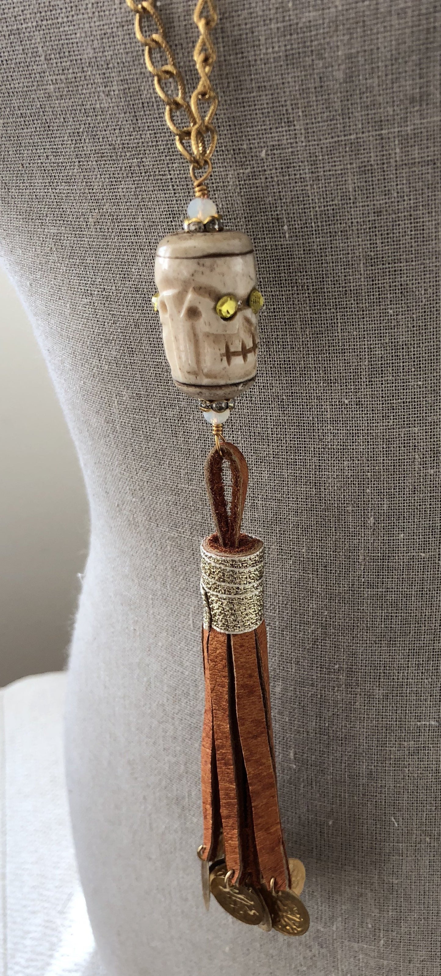 Skull Leather Tassel Necklace - Belly Dance Coins
