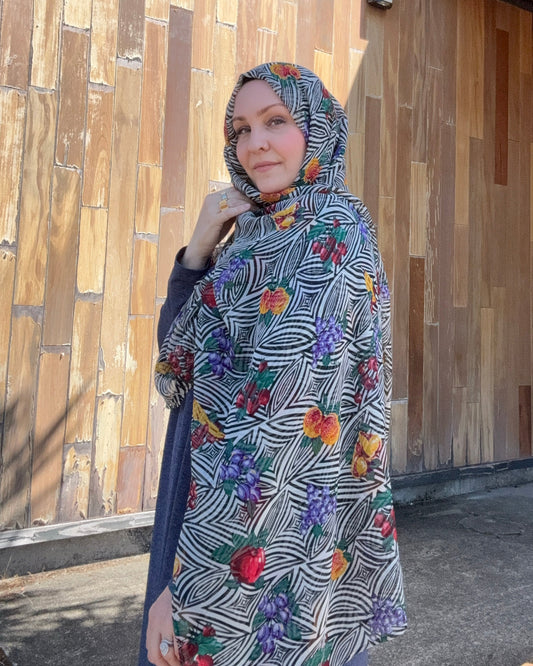 100% Silk Chiffon Hijab: Italian Summer Fruit