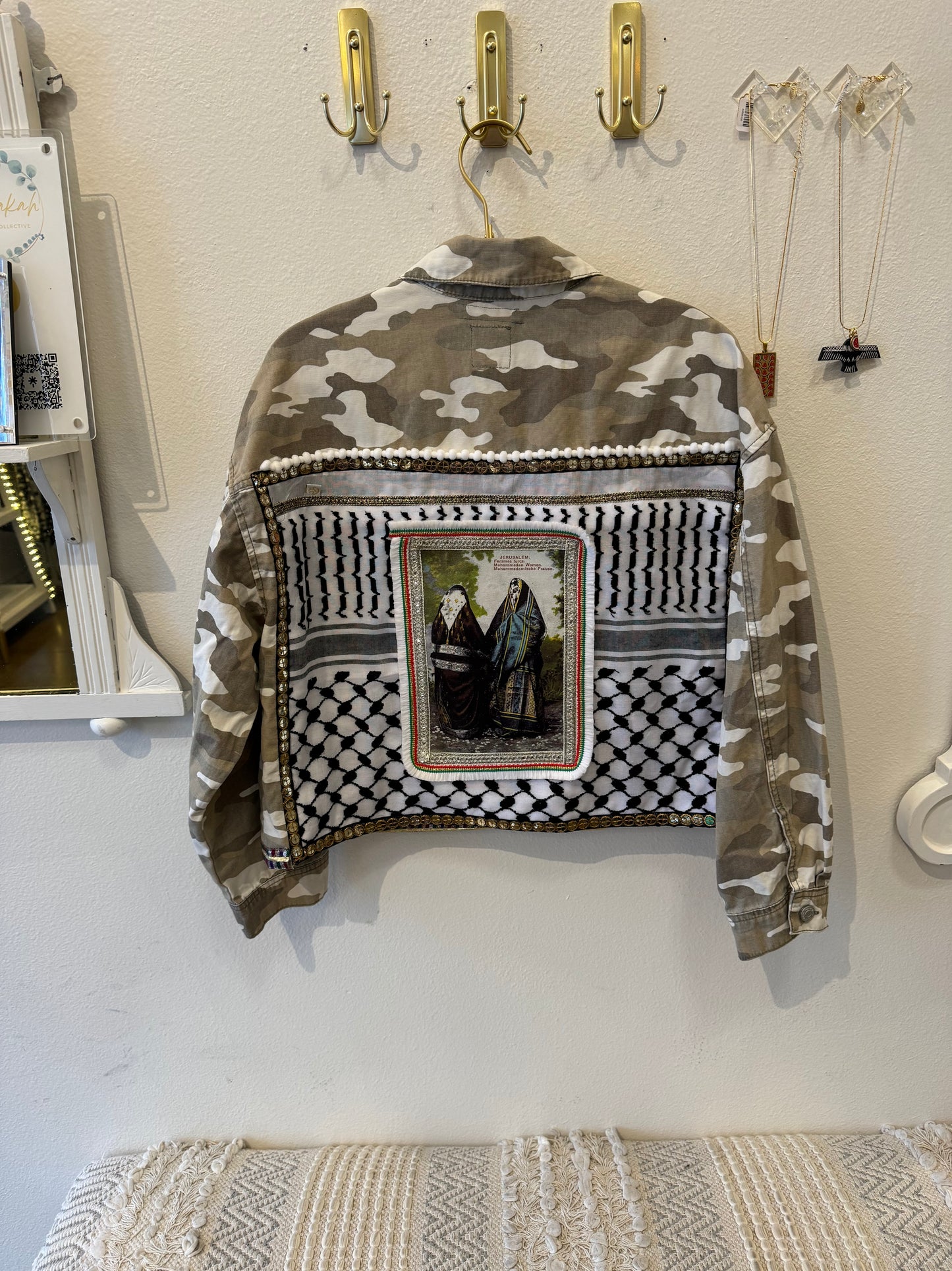 Palestinian Kuffiyah Camo Cropped Jean Jacket