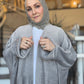 Power Silhouette Abaya - Silver Plush Plisse Velour
