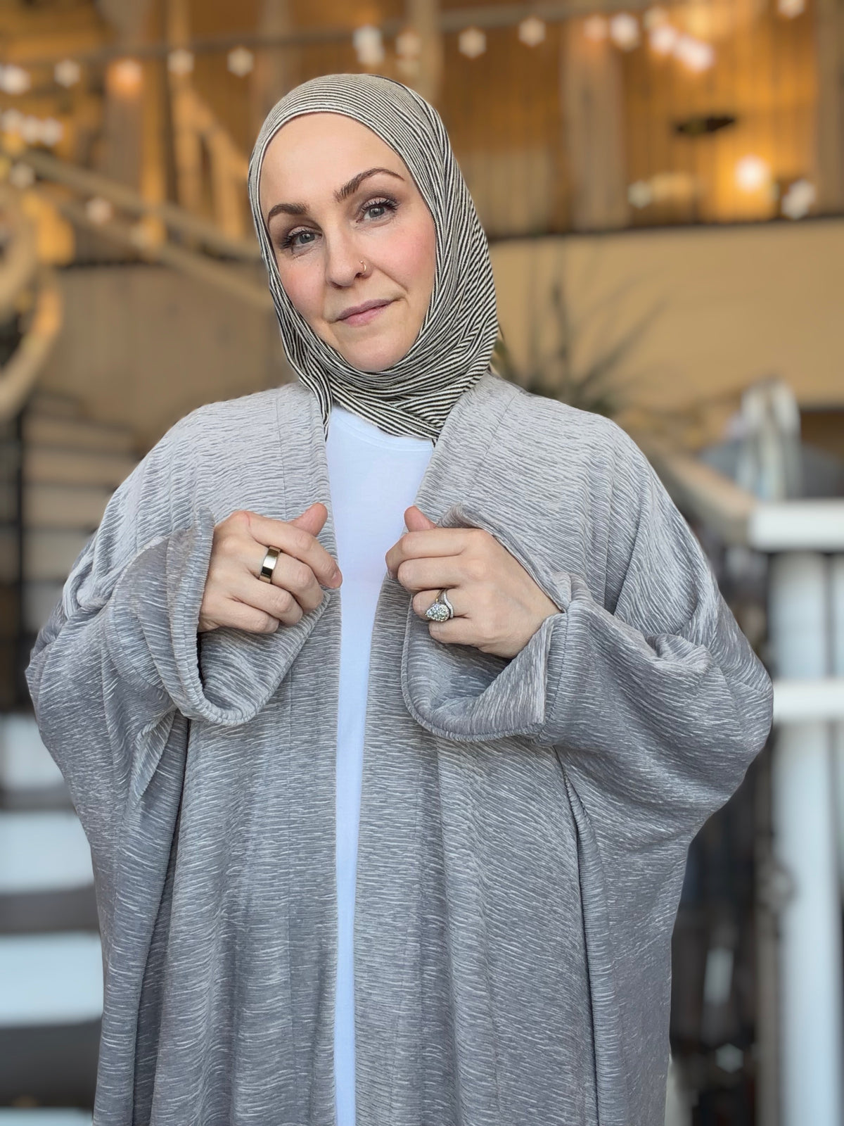 Power Silhouette Abaya - Silver Plush Plisse Velour