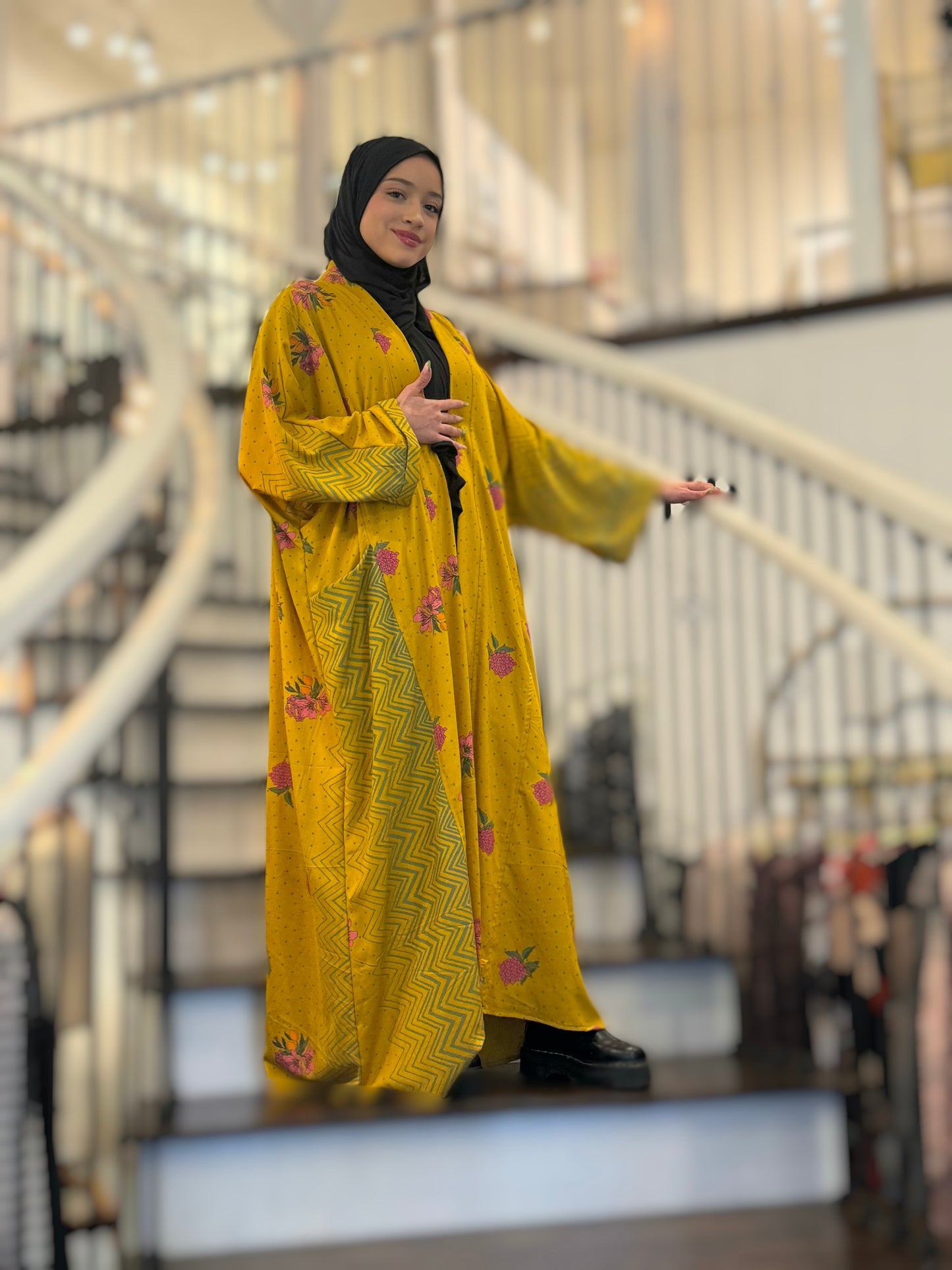 Pocket Anorak Abaya - Golden Hibiscus Bloom