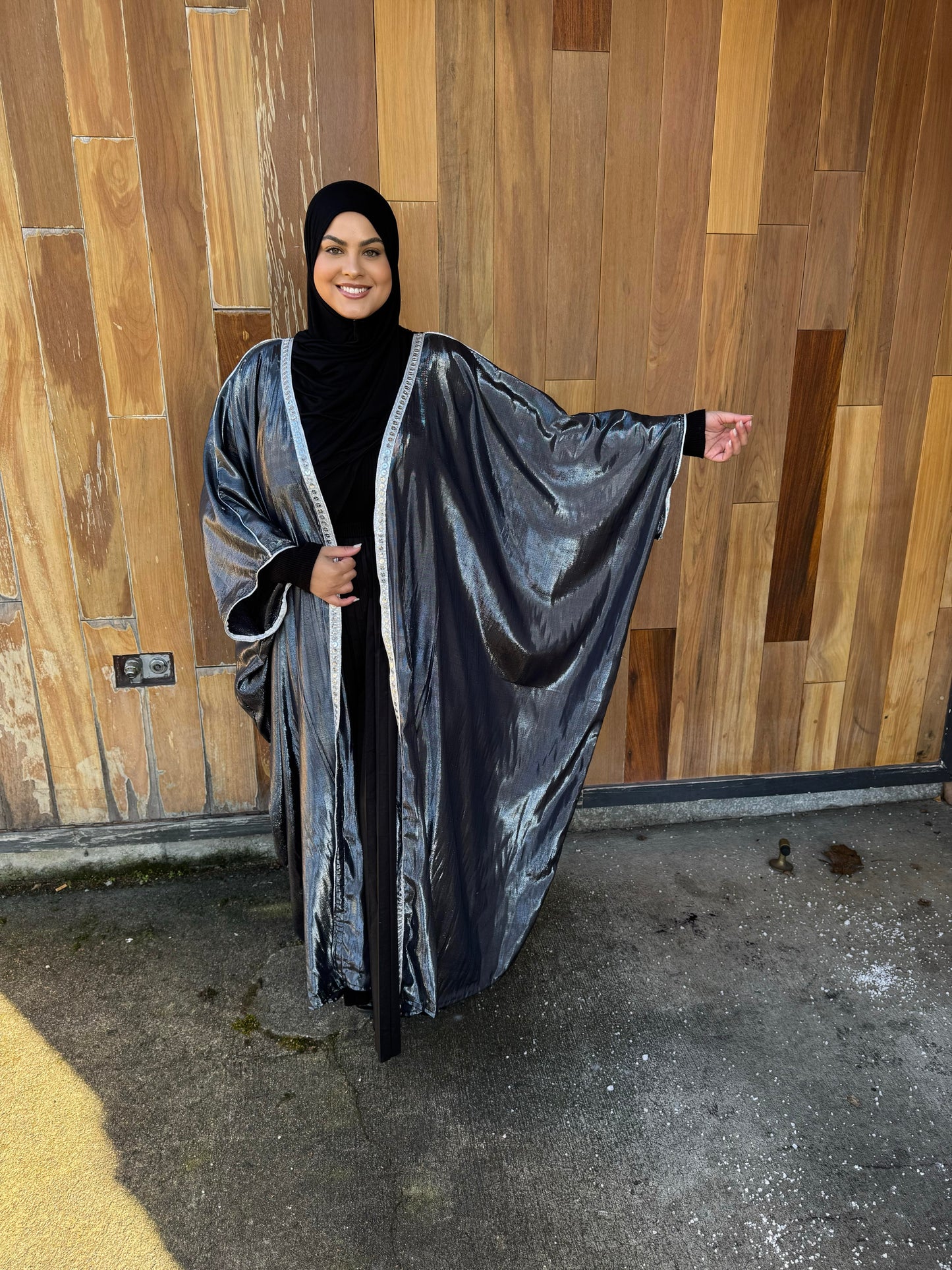 Metallic Oversized Abaya - Eid Collection: Silver & Black