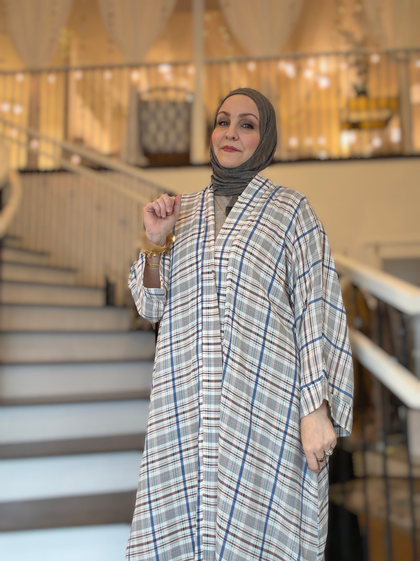 Nour Oversized Abaya - Heritage Coast Plaid