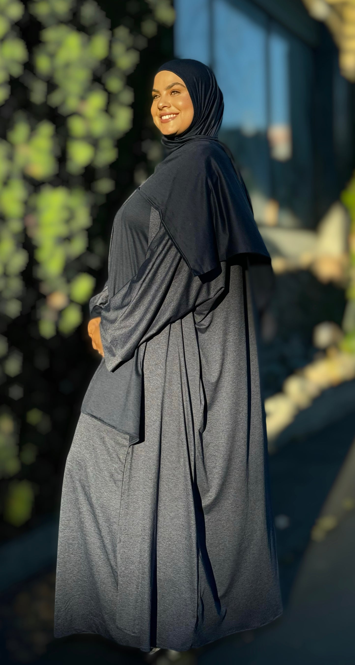 Nour Oversized Abaya - Muted Navy Blue Performance