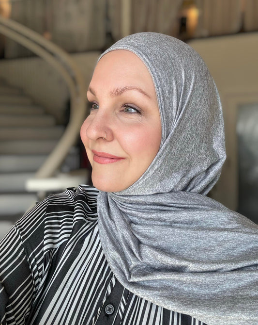 Performance Jersey Hijab: Heathered Light Grey