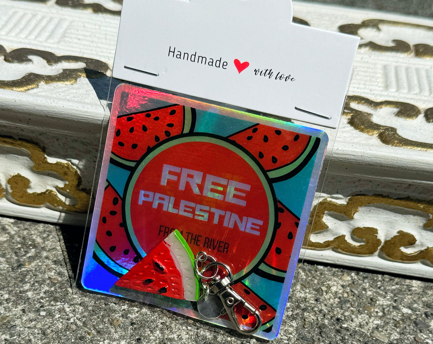 Freedom Watermelon Keychain + Vibrant Holographic Sticker