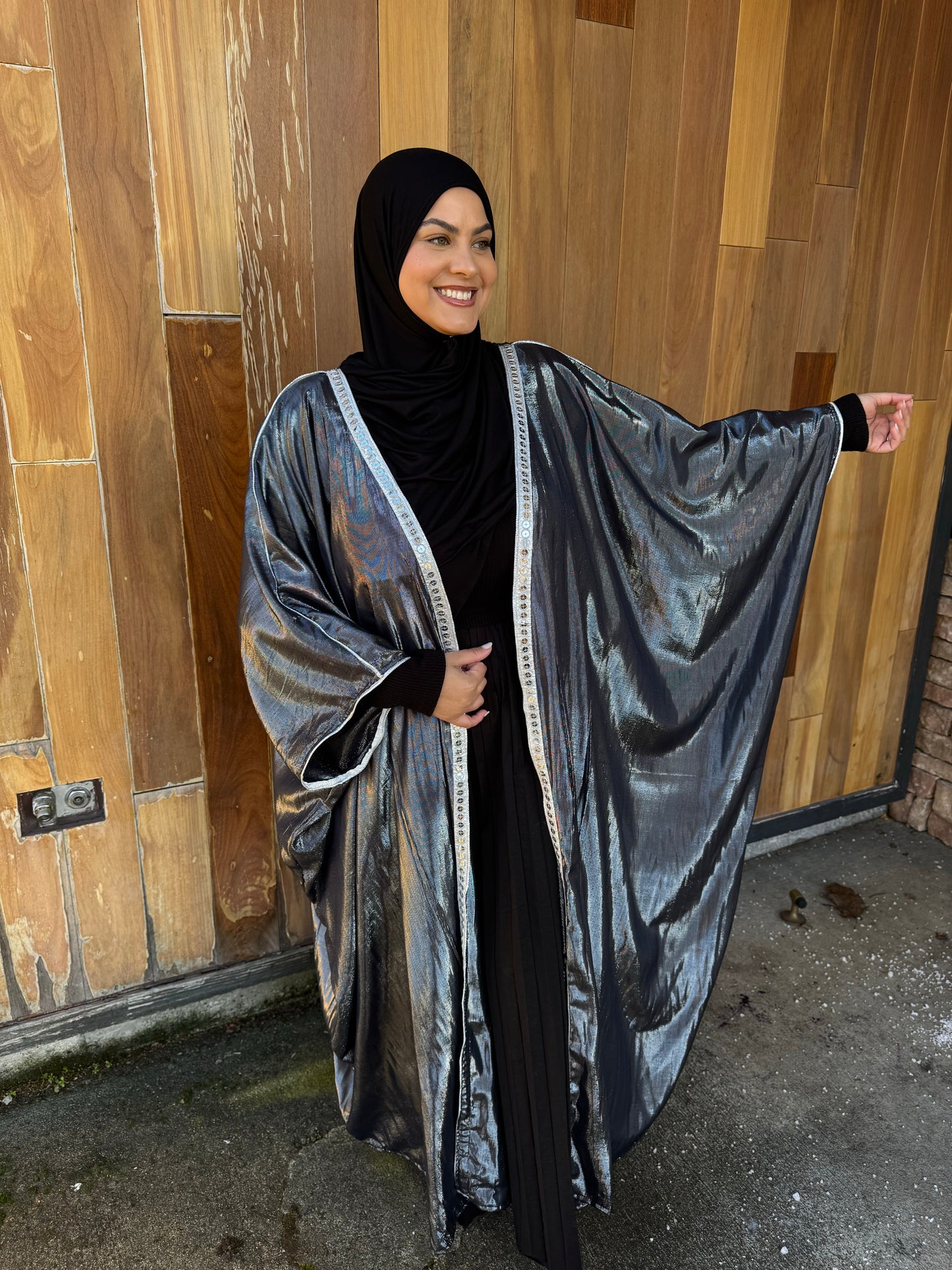 Metallic Oversized Abaya - Eid Collection: Silver & Black