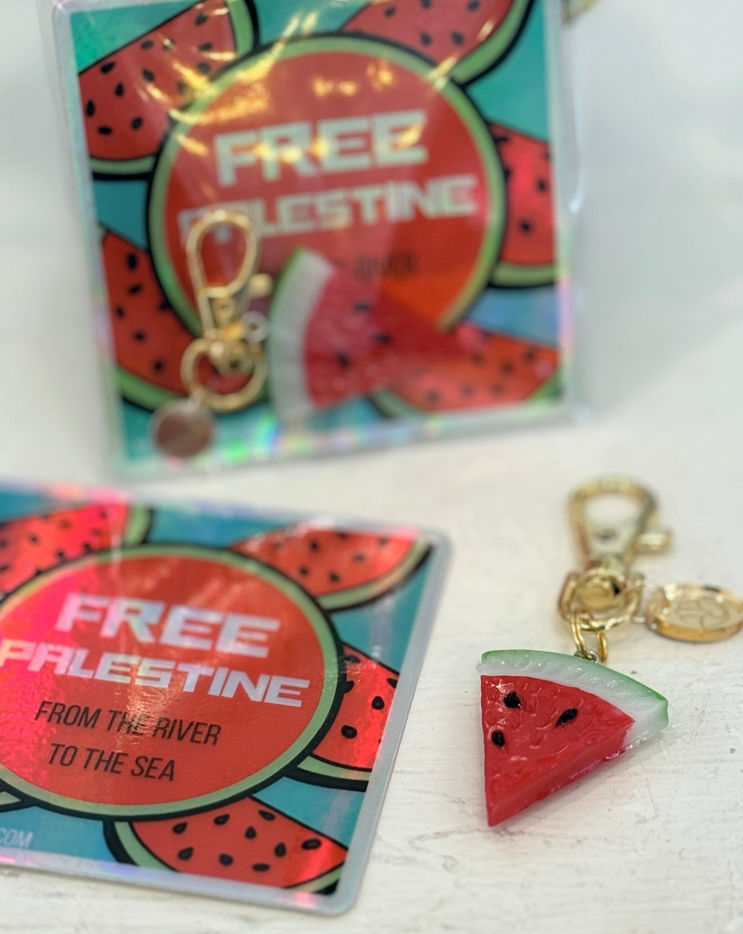 Freedom Watermelon Keychain + Vibrant Holographic Sticker