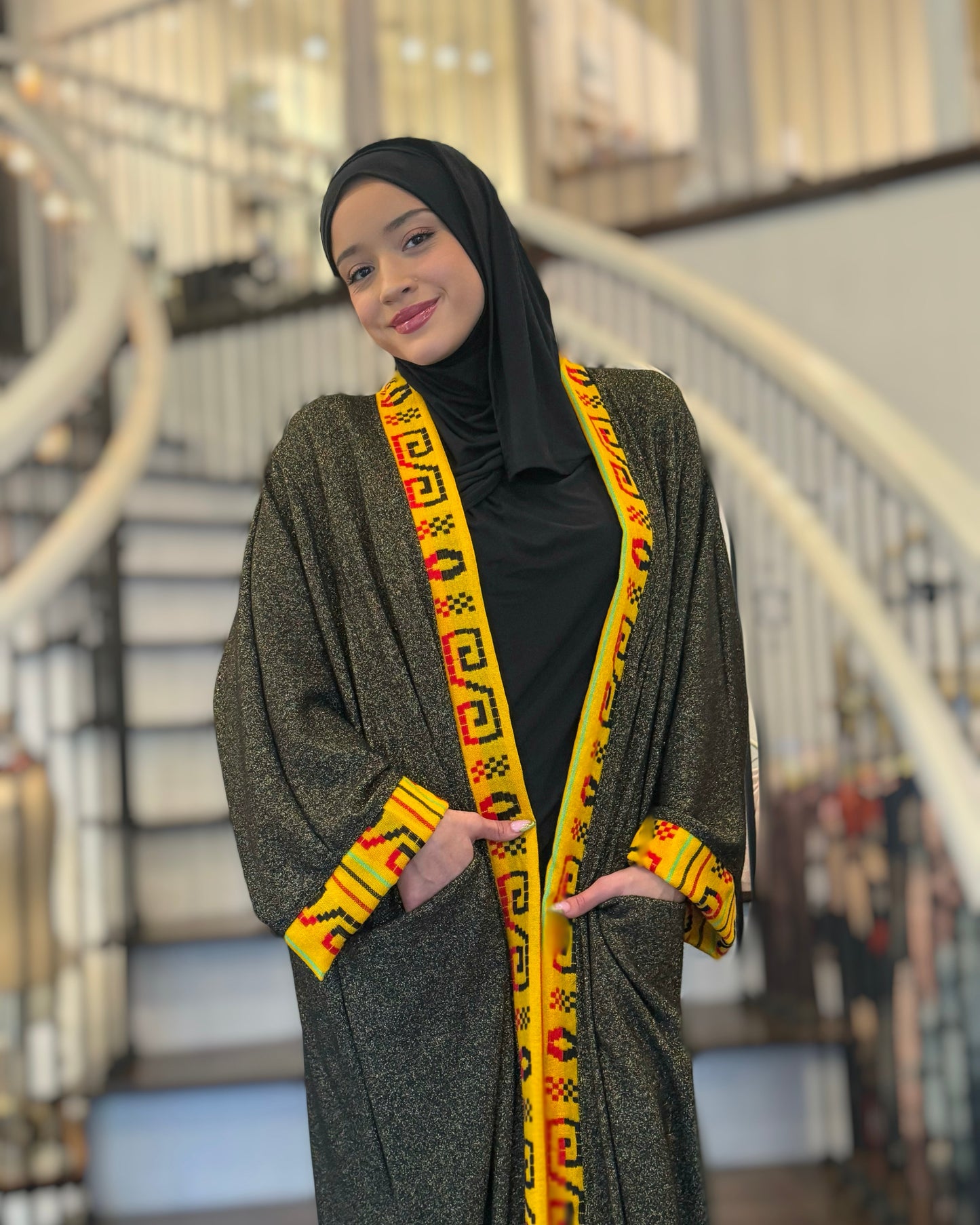 Guadalupe Sweater Knit Abaya – Mexican Gold Metallic