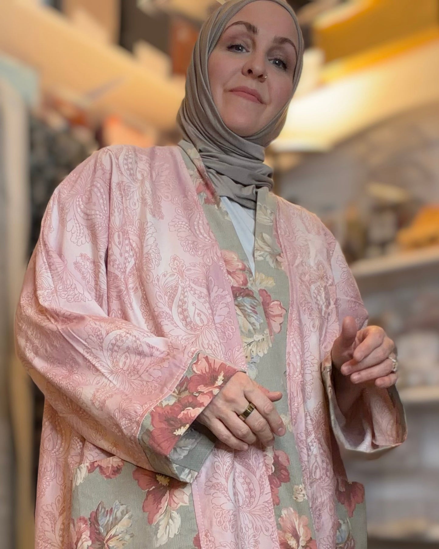 Upcycled Pocket Anorak Abaya — Petite Medallion & Roses