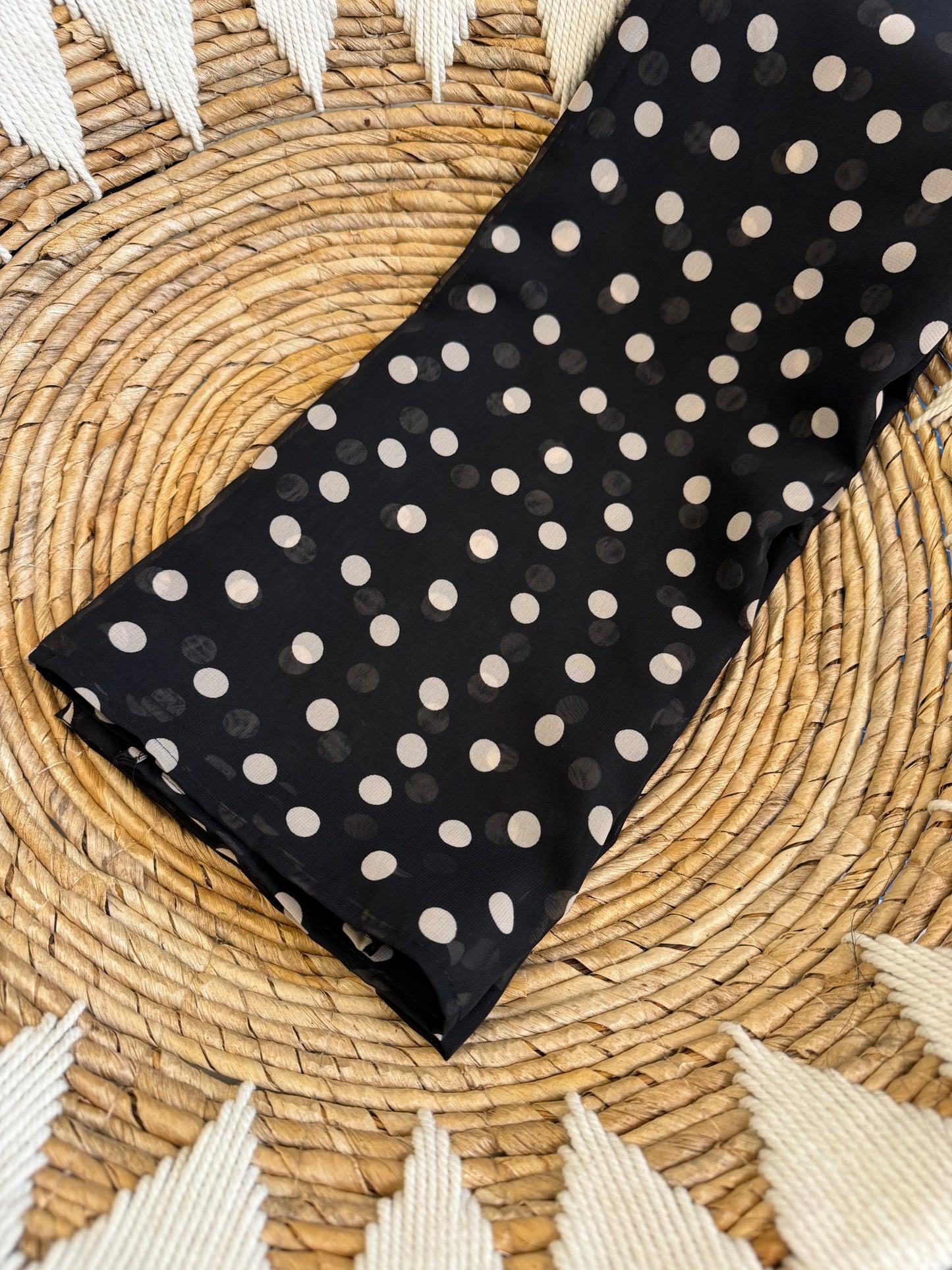 Chiffon Hijab: Classic Black and Beige Polka Dot