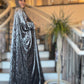 Power Silhouette Abaya - Gun Metal Crushed Stretch Velvet