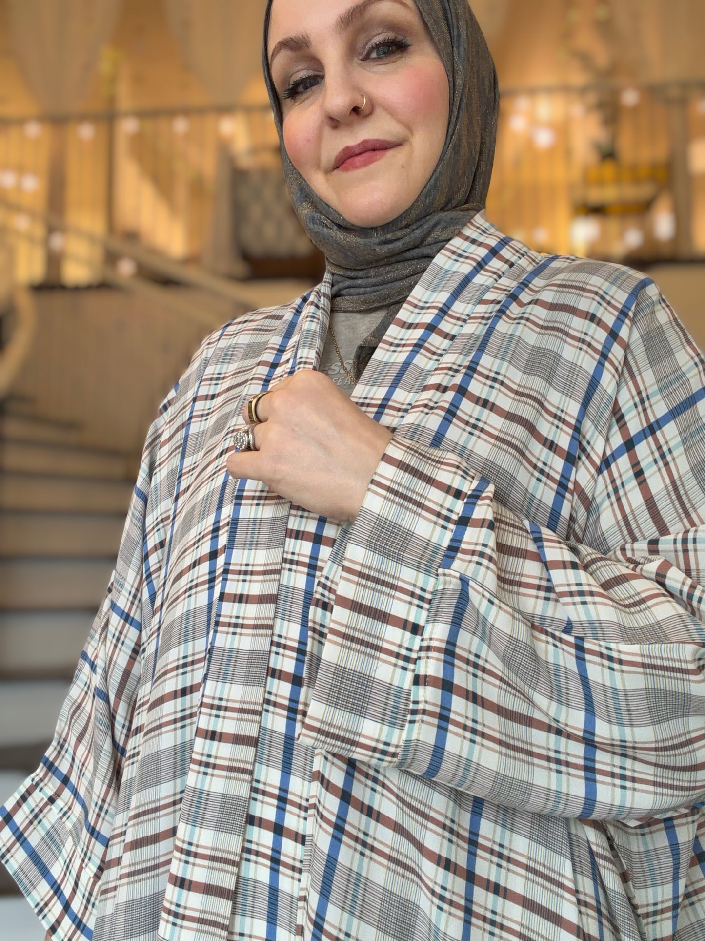 Nour Oversized Abaya - Heritage Coast Plaid