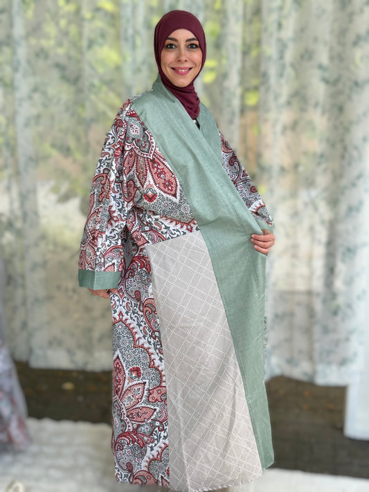 Pocket Anorak Abaya — Eucalyptus & Paisley