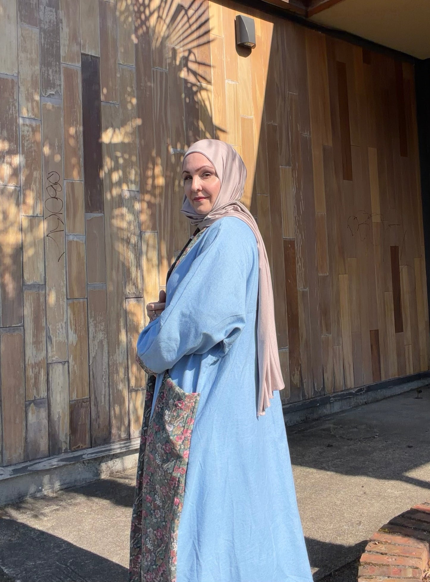 Pocket Anorak Abaya — Denim Wildflower