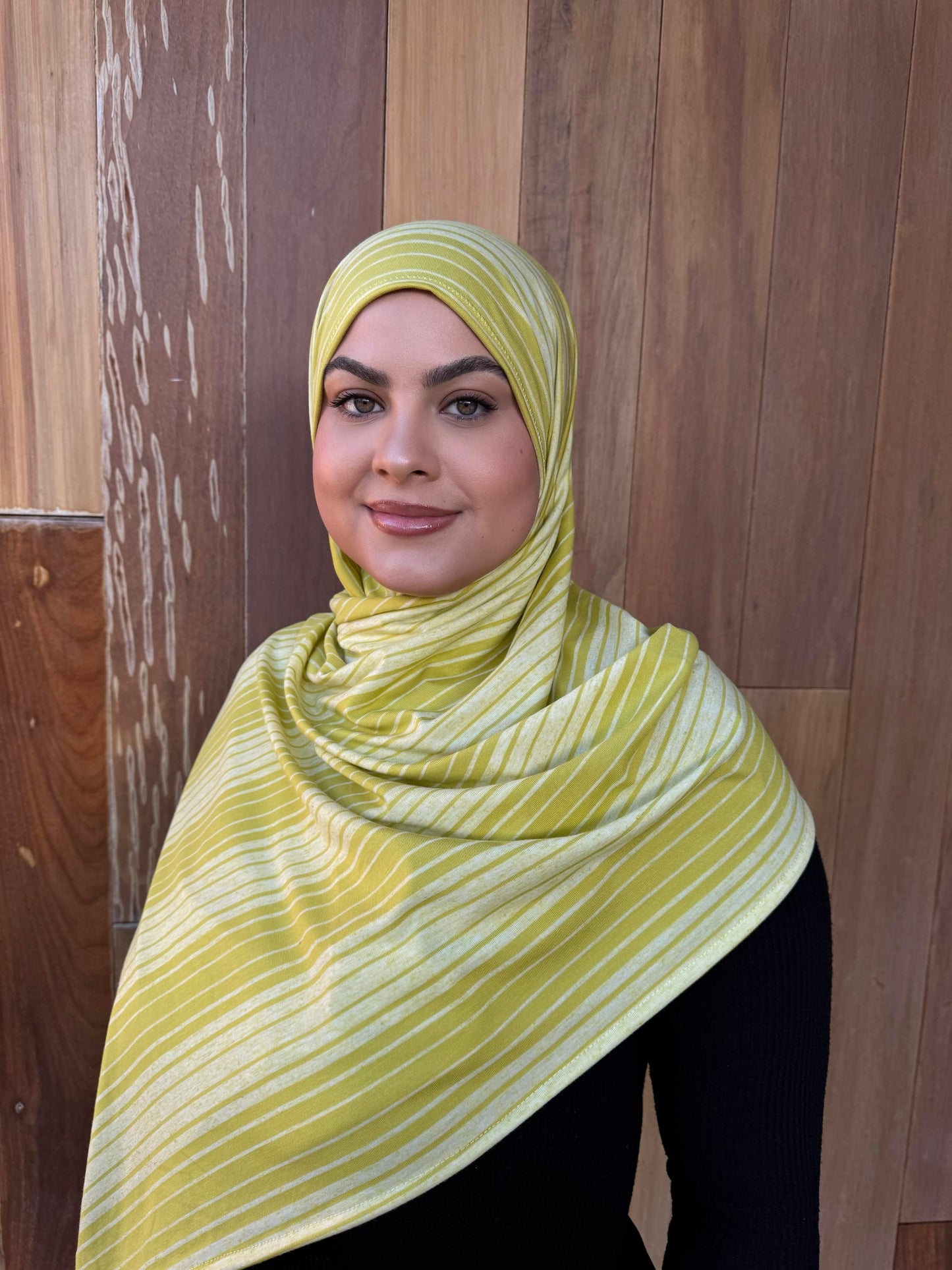 Printed Jersey Hijab: Striped Chartreuse