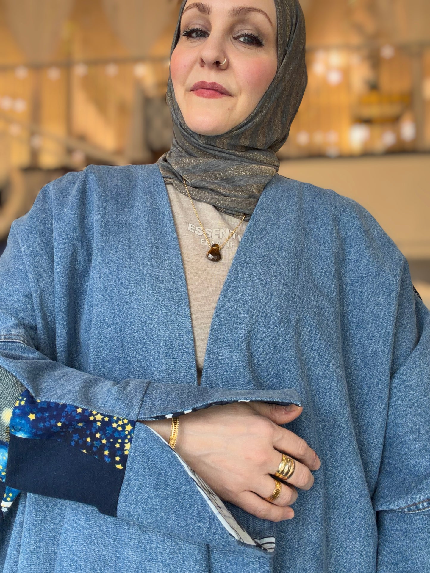 One-of-One | The Power Silhouette Abaya - Denim Patchwork (Upcycled |Tommy Hilfiger Reclaimed)