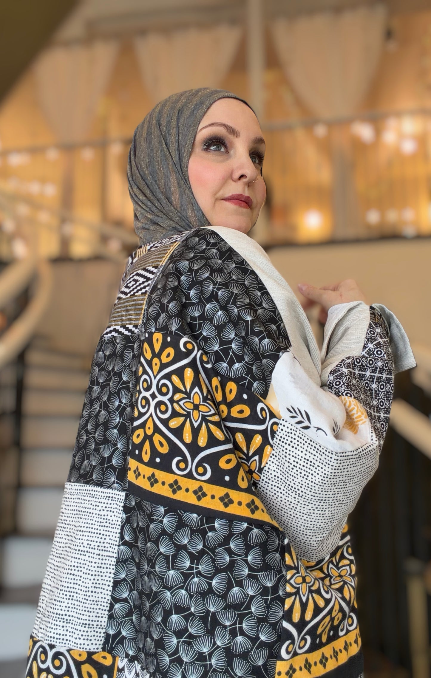 One-of-One | The Power Silhouette Abaya - Black & White Patchwork (Upcycled)