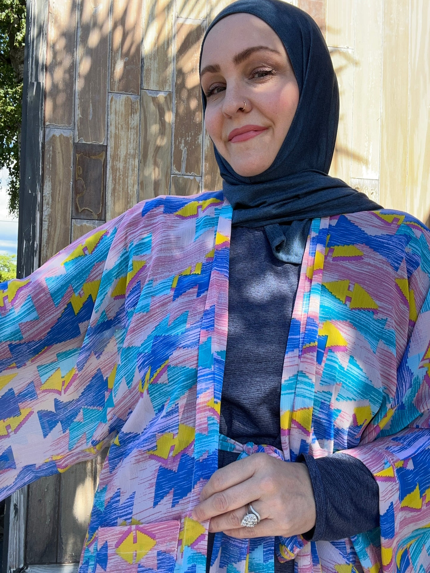 Signature MC Kimono: Azure & Bubblegum Geometric