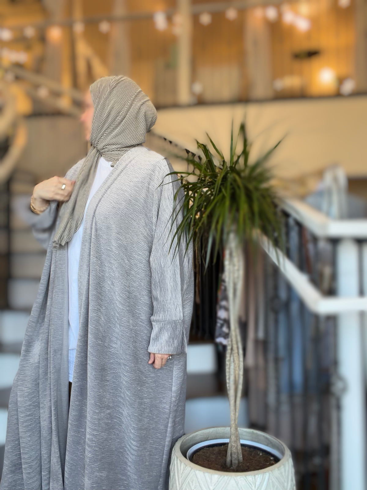 Power Silhouette Abaya - Silver Plush Plisse Velour