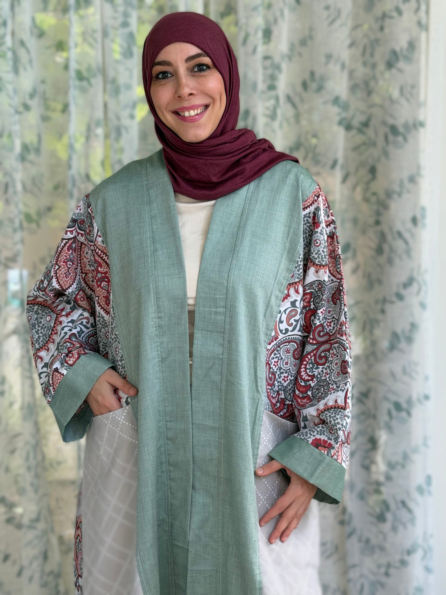 Pocket Anorak Abaya — Eucalyptus & Paisley