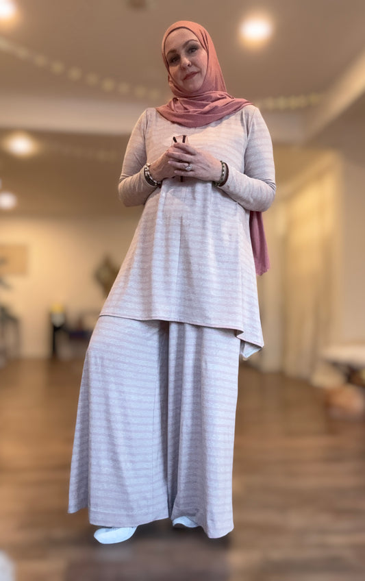 Jersey Palazzo Pant: Blush Heather Stripe