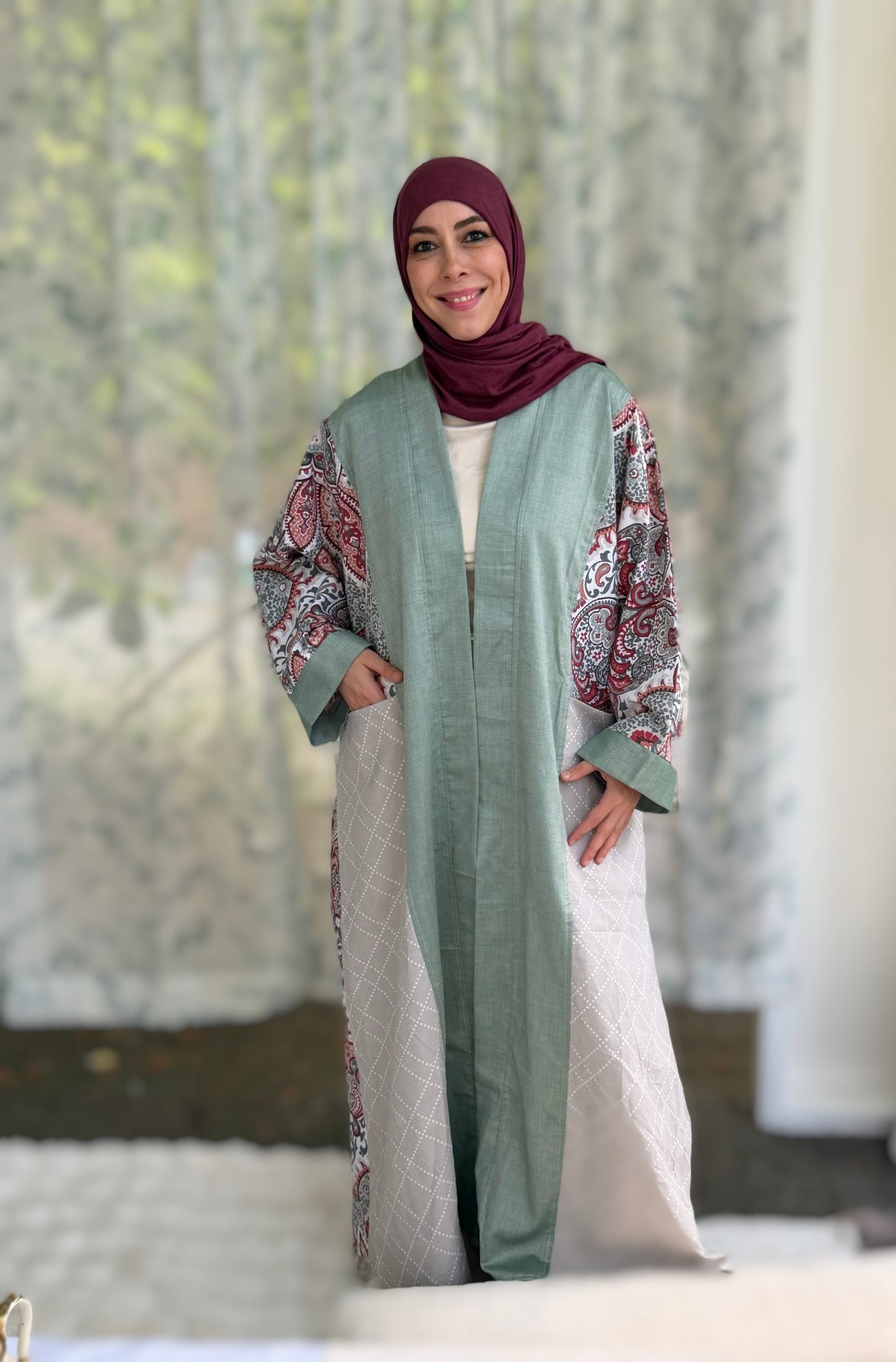 Pocket Anorak Abaya — Eucalyptus & Paisley