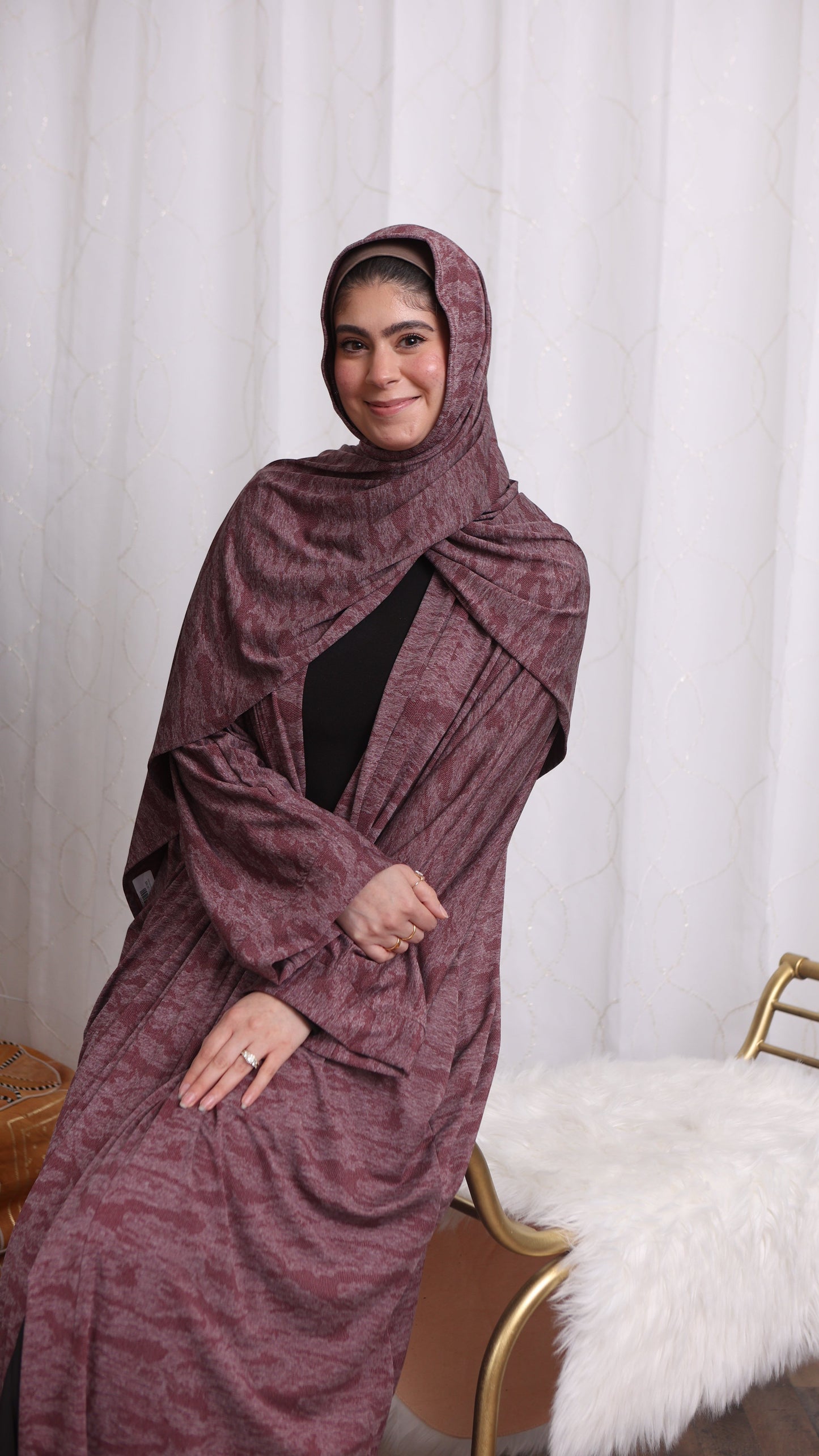 Nour Oversized Abaya - Burgundy Lace Performance