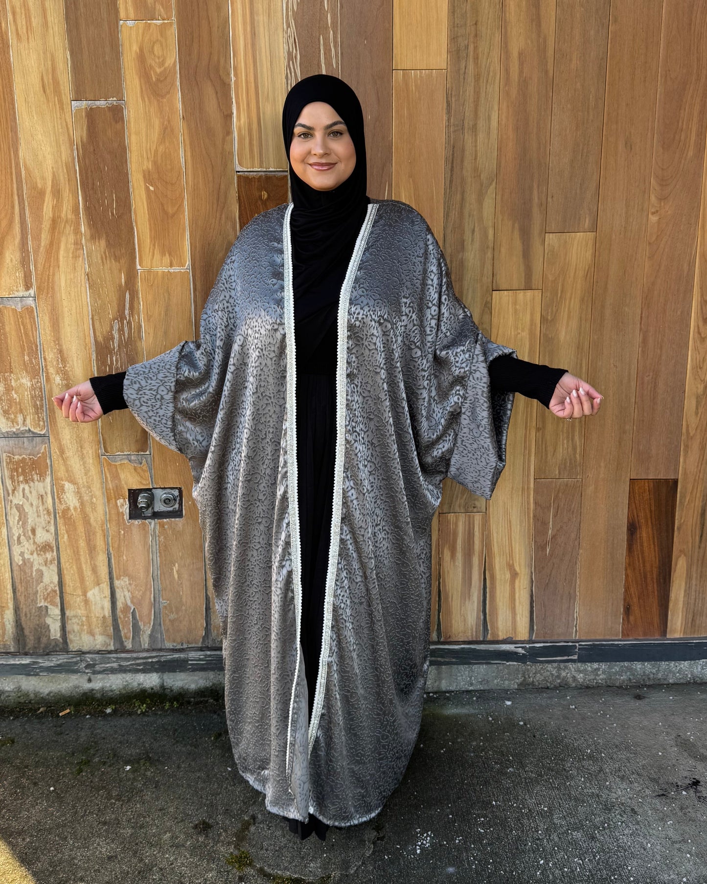 MC Burnout Chiffon Bisht: Steele Grey Pom Poms